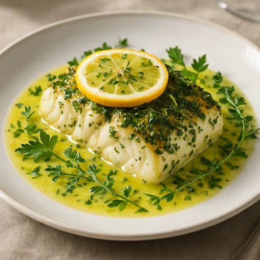 Запечённая треска с лимонным соусом и пряными травами